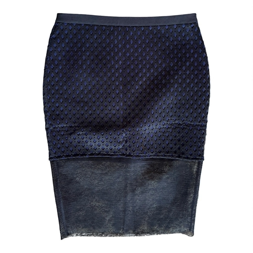 English Factory Textured Navy Pencil Skirt